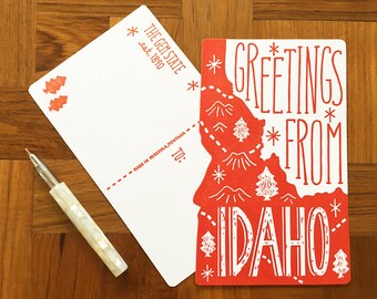 Idaho Postcard, Greetings from Idaho, Die Cut Letterpress State Postcard