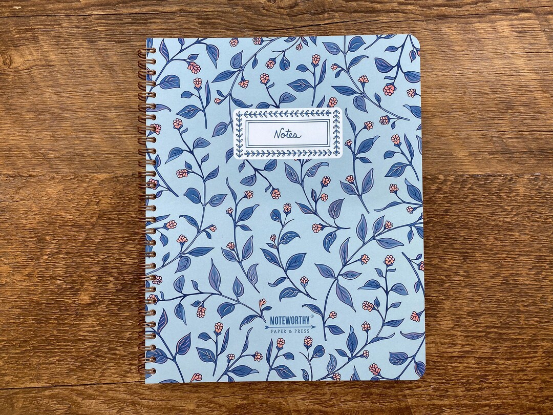 Blue Floral Lined Notebook, Gold Wire-o Binding - Etsy