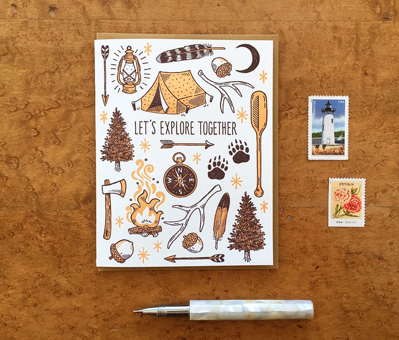 Let's Explore Together, Letterpress Greeting Card image 1