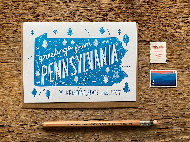 Pennsylvania Greeting Card, Greetings From Pennsylvania, A6 Folded Note ...