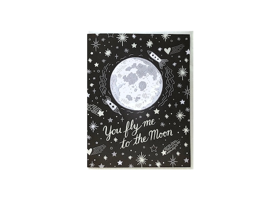 Fly Me to the Moon Card, Foil Printed Love Card - Etsy