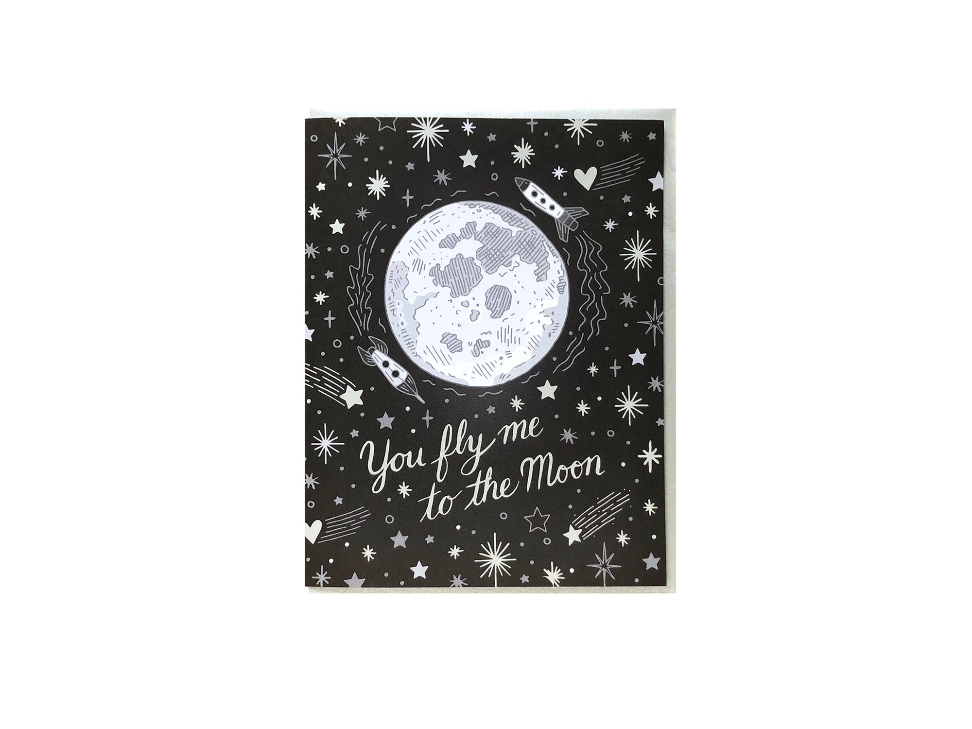 Fly Me to the Moon Card, Foil Printed Love Card - Etsy