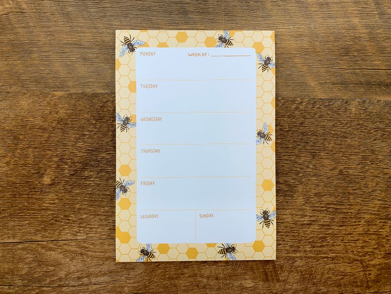 Honey Bees Weekly Desk Planner, Honey Bees Pattern , 6.75 x 9.75 To Do Notepad image 4