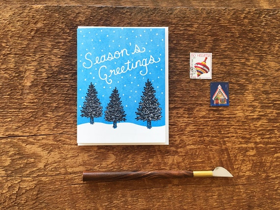 Blank Inside Thank You Pine Branches Letterpress Folded Note Card Holiday Thank You