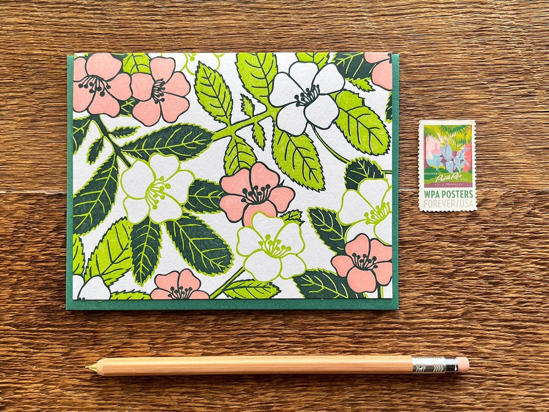 Flower Pattern, Letterpress Note Card, Blank Inside - Etsy