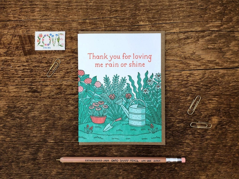 Rain or Shine, Happy Mother's Day, Mom Gardening Card, Mother's Day Card, Folded Letterpress Card, Blank Inside image 1