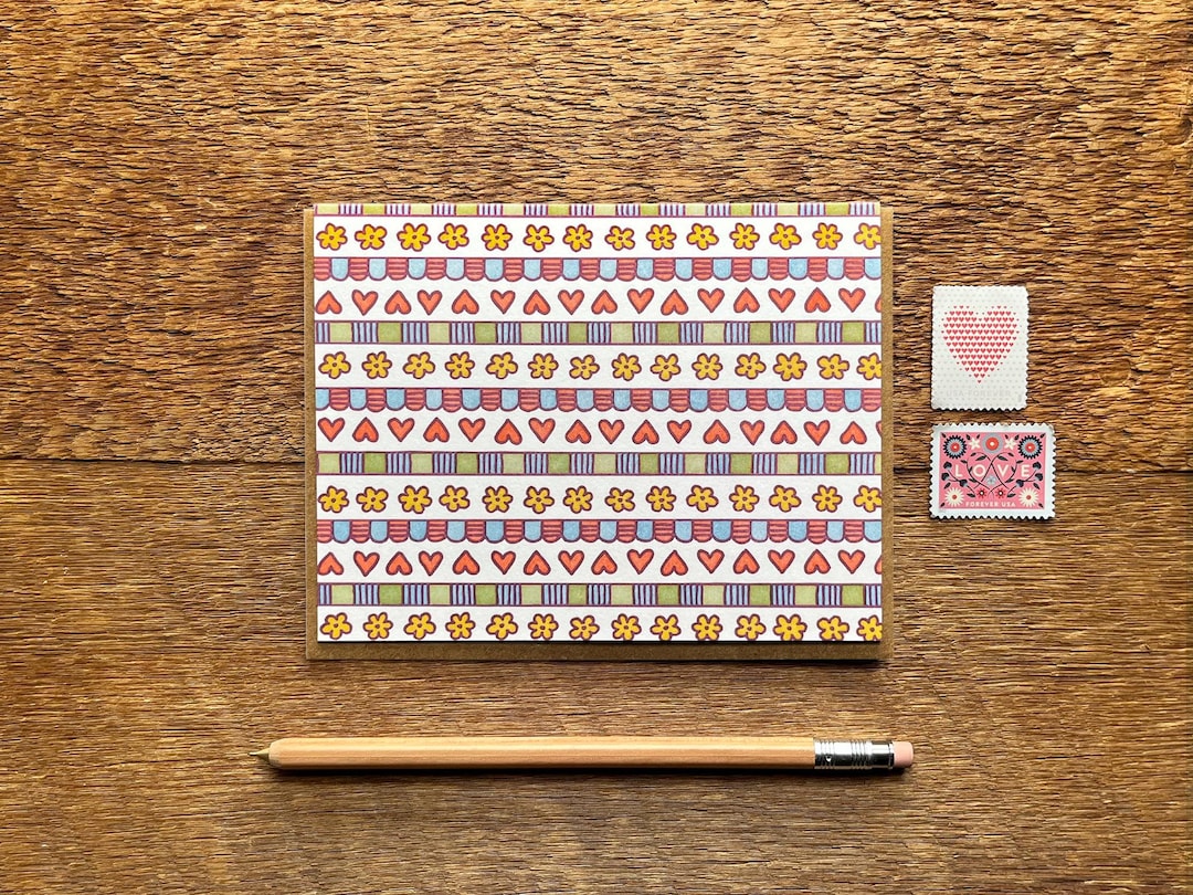 Hearts Flowers Pattern, Pattern Card, Hearts Card, Flowers Card, Folded ...