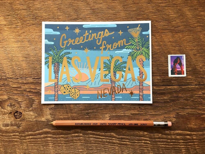 Cartolina di Las Vegas, Saluti da Las Vegas, Cartolina stampata in lamina e digitale immagine 1