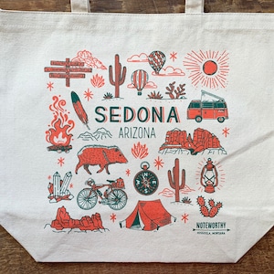 Sedona Arizona Tote Bag, Greetings from Sedona, Canvas Tote Bag, Screen Printed Tote Bag image 1