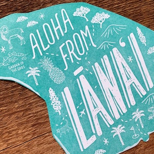Carte postale de l’île Lanai, Aloha de Lanai Hawaii, Carte postale Die Cut Letterpress image 3