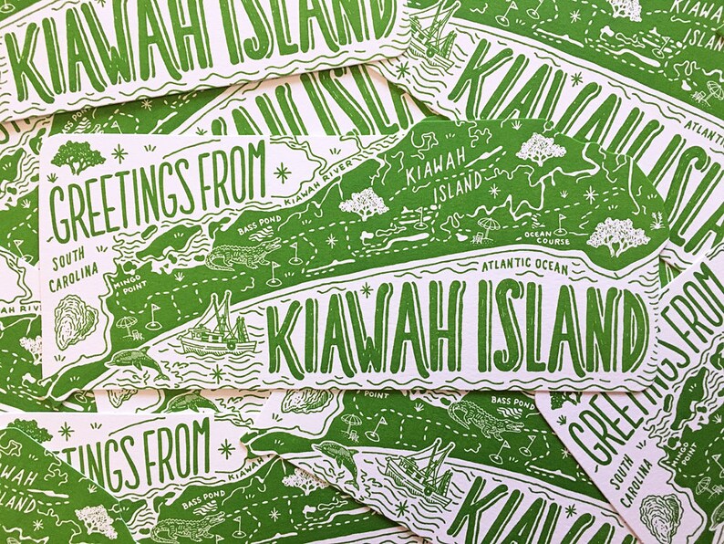Carte postale de l'île Kiawah, Salutations de l'île Kiawah, carte postale typographique découpée image 9