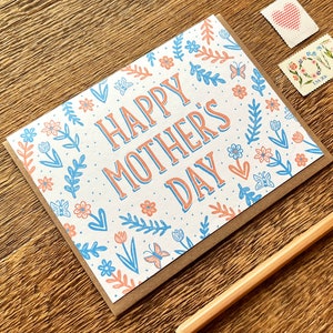 Happy Mother's Day, Flower Pattern, Floral Mother's Day Card, Folded Letterpress Card, Blank Inside image 3