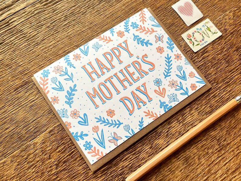 Happy Mother's Day, Flower Pattern, Floral Mother's Day Card, Folded Letterpress Card, Blank Inside image 3