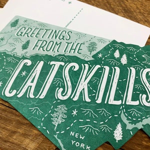 Cartolina Catskills, Saluti dalle Catskills, Cartolina Die Cut Letterpress Stato immagine 4