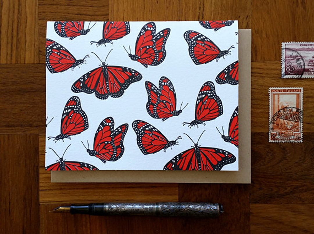 Monarch Butterflies Letterpress Note Card Blank Inside - Etsy