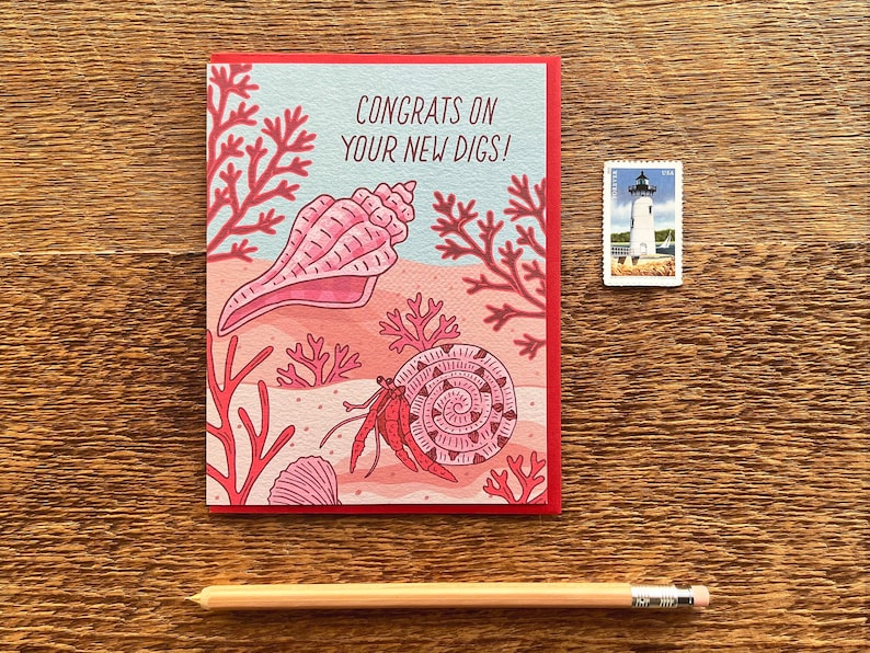 Congrats New Digs, Congratulations Card, New Home Card, Moving Card, Letterpress Note Card, Blank Inside image 1