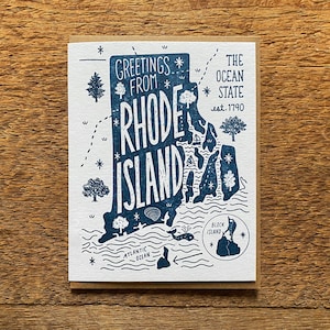 Carte de vœux de Rhode Island, Salutations de Rhode Island, Coffret de 6 cartes de vœux typographiques