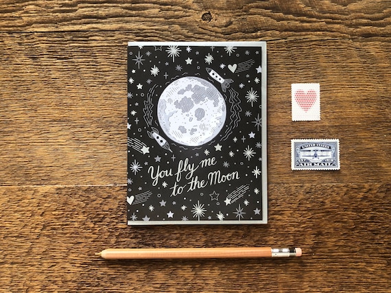 Fly Me to the Moon Card, Foil Printed Love Card - Etsy