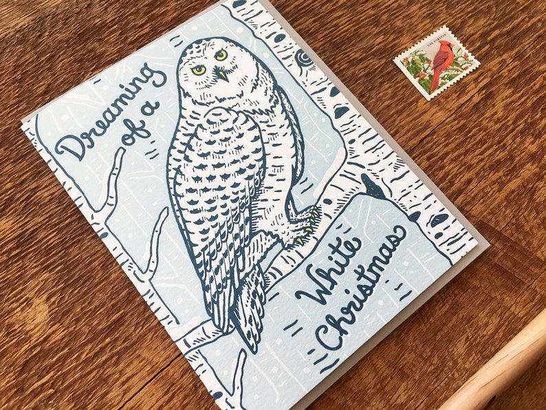 White Christmas, Snowy Owl Christmas Card, Holiday Card, Letterpress ...