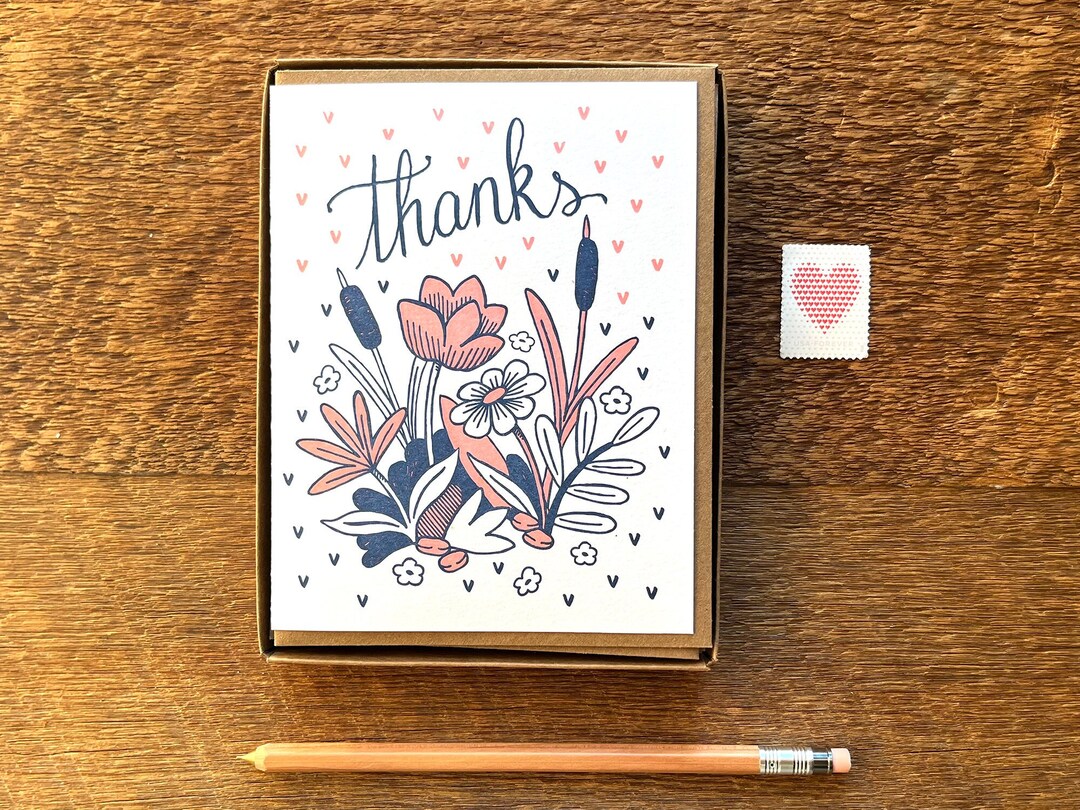 Flowers Thanks, Floral Thank You Cards, Boxed Set of Letterpress Cards ...