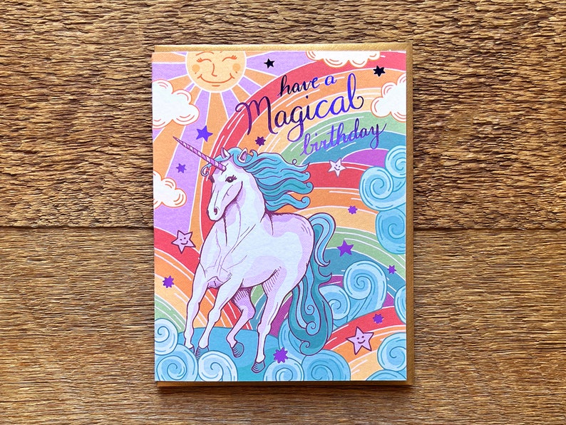 Unicorn Birthday Card, Magical Birthday Card, Foil Printed Card, Blank Inside image 2