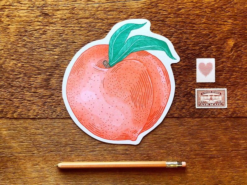 Peach Postcard, You're A Peach, Die Cut Letterpress Postcard image 1