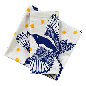 Magpie Tea Towel, Magpie Illustrations, Single Kitchen Towel, Screen Printed Towel, Hostess Gift, For the Kitchen image 7