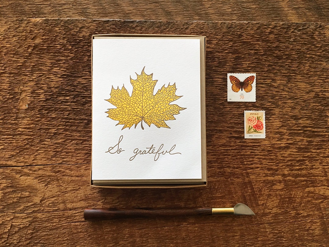 So Grateful, Maple Leaf, Boxed Set of 6 Letterpress Thank You Cards - Etsy