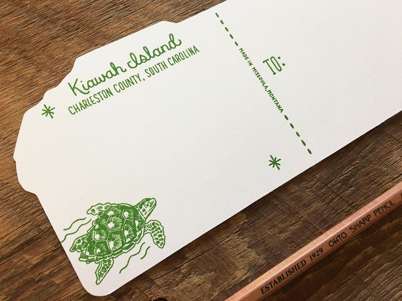 Carte postale de l'île Kiawah, Salutations de l'île Kiawah, carte postale typographique découpée image 7