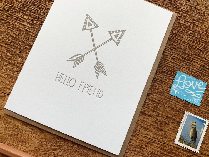 SALE Hello Friend, Friendship Card, Letterpress Greeting Card image 2