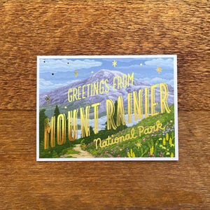 Carte postale du parc national du mont Rainier, salutations du parc national du mont Rainier, carte postale imprimée en aluminium et offset 6 po x 4,5 po. image 2