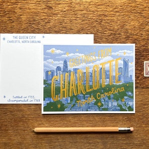 Cartolina di Charlotte, Saluti da Charlotte, Carolina del Nord, Cartolina stampata in lamina e digitale immagine 3