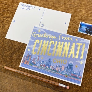 Carte postale de Cincinnati, Salutations de Cincinnati, carte postale imprimée numériquement et métallisée image 3