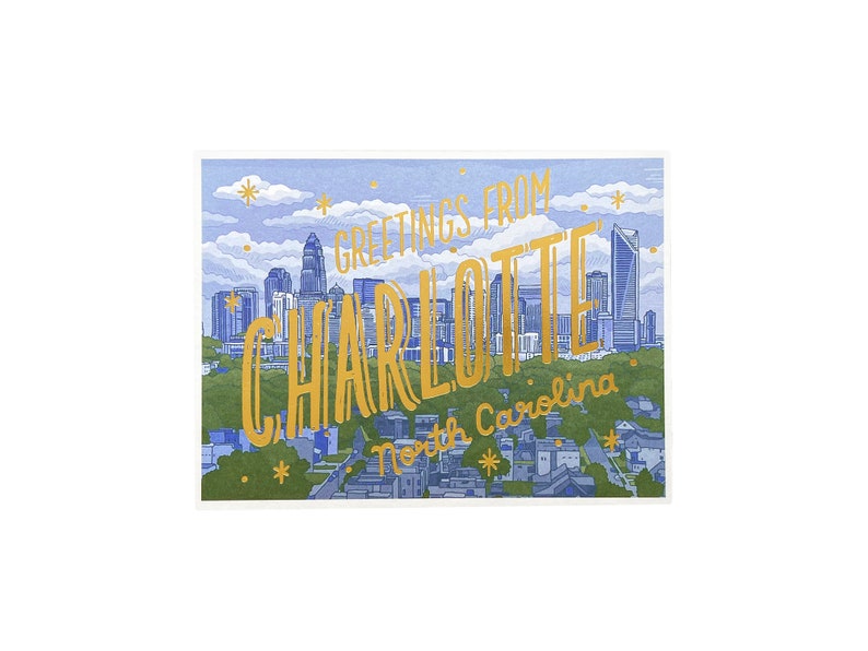 Cartolina di Charlotte, Saluti da Charlotte, Carolina del Nord, Cartolina stampata in lamina e digitale immagine 5