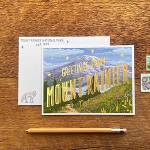 Carte postale du parc national du mont Rainier, salutations du parc national du mont Rainier, carte postale imprimée en aluminium et offset 6 po x 4,5 po. image 4