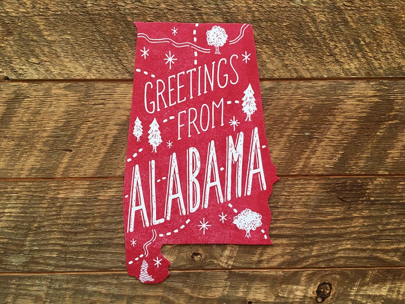 Cartolina di stato dell'Alabama, Saluti dall'Alabama, Cartolina di Iscrizione A die Cut immagine 1