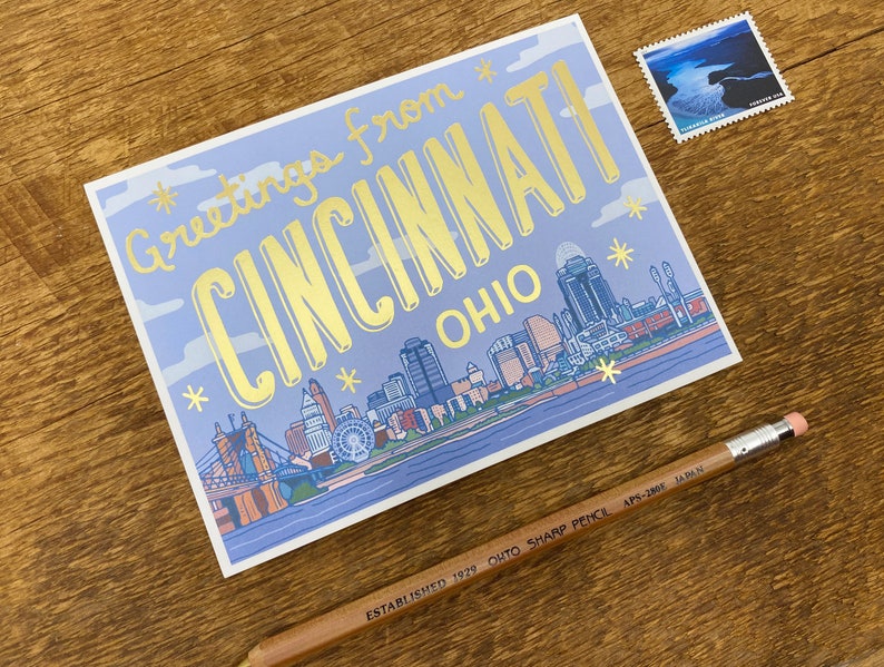 Carte postale de Cincinnati, Salutations de Cincinnati, carte postale imprimée numériquement et métallisée image 2