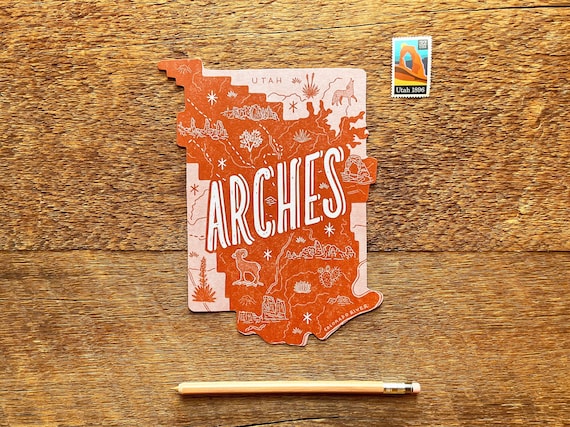 Arches Postcard, Arches National Park, Die Cut Letterpress National Park Postcard