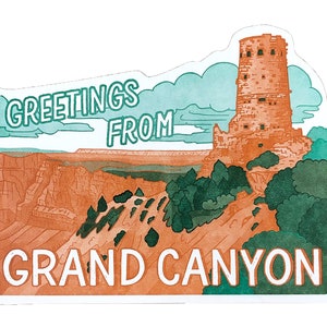 Carte postale Desert View Watchtower, Salutations du Grand Canyon, Arizona, Carte postale typographique découpée à matrice unique image 5