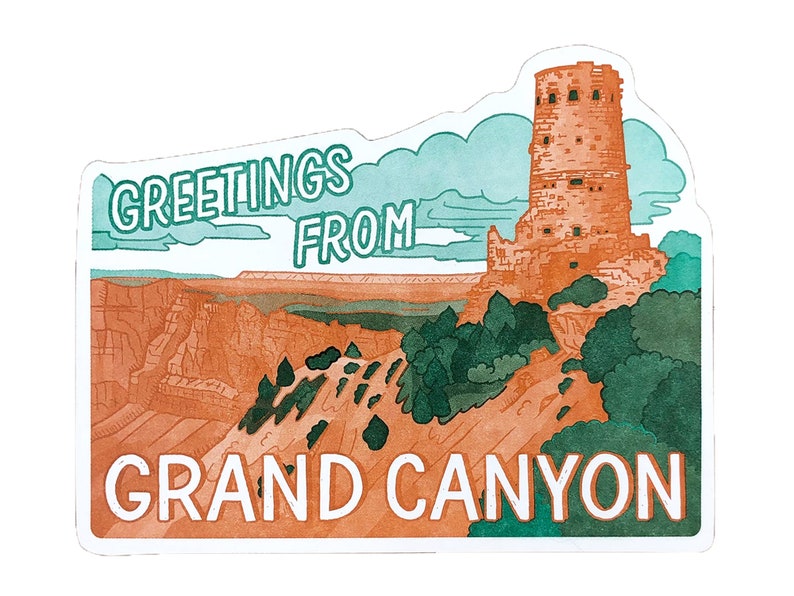Carte postale Desert View Watchtower, Salutations du Grand Canyon, Arizona, Carte postale typographique découpée à matrice unique image 5