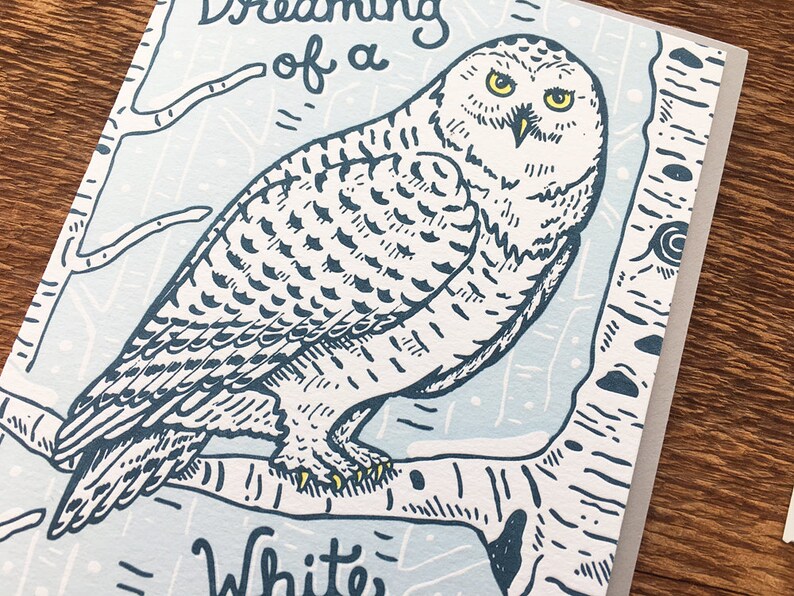 White Christmas, Snowy Owl Christmas Card, Holiday Card, Letterpress ...