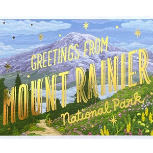 Carte postale du parc national du mont Rainier, salutations du parc national du mont Rainier, carte postale imprimée en aluminium et offset 6 po x 4,5 po. image 6