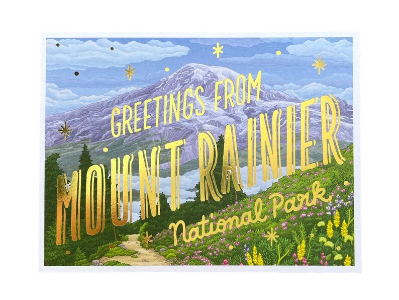 Carte postale du parc national du mont Rainier, salutations du parc national du mont Rainier, carte postale imprimée en aluminium et offset 6 po x 4,5 po. image 6