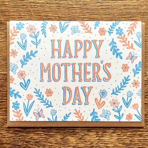 Happy Mother's Day, Flower Pattern, Floral Mother's Day Card, Folded Letterpress Card, Blank Inside image 2