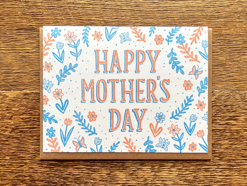 Happy Mother's Day, Flower Pattern, Floral Mother's Day Card, Folded Letterpress Card, Blank Inside image 2