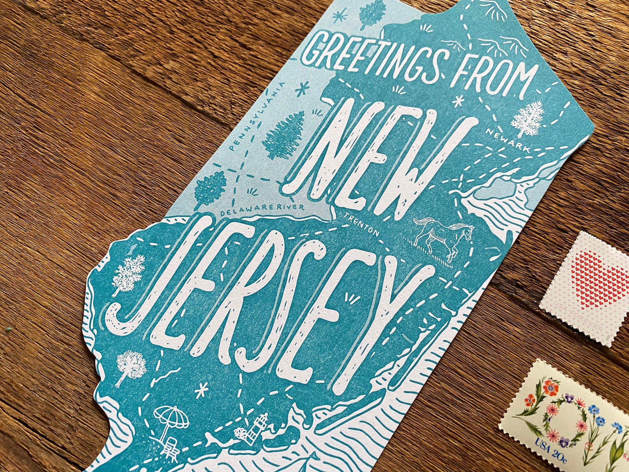 New Jersey Postcard Greetings From New Jersey Die Cut - Etsy
