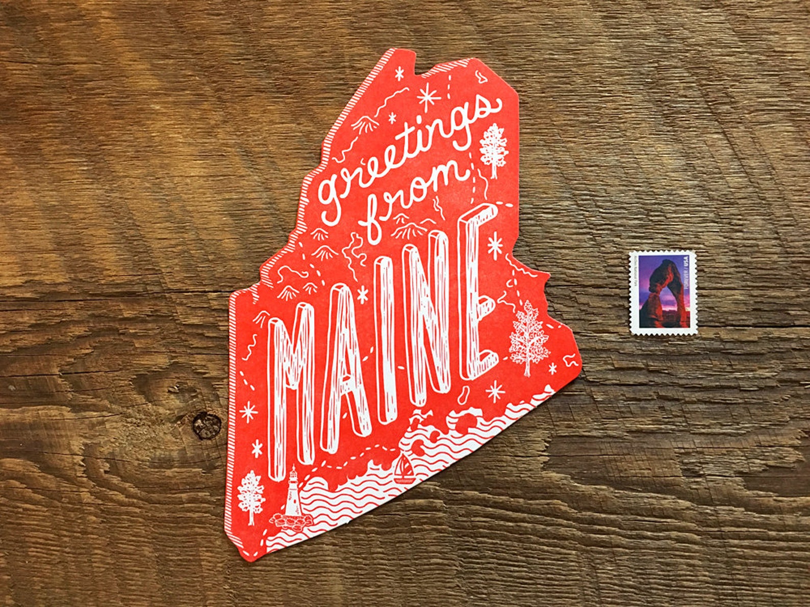 Maine Postcard Greetings From Maine Die Cut Letterpress Etsy