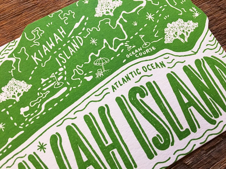 Carte postale de l'île Kiawah, Salutations de l'île Kiawah, carte postale typographique découpée image 5