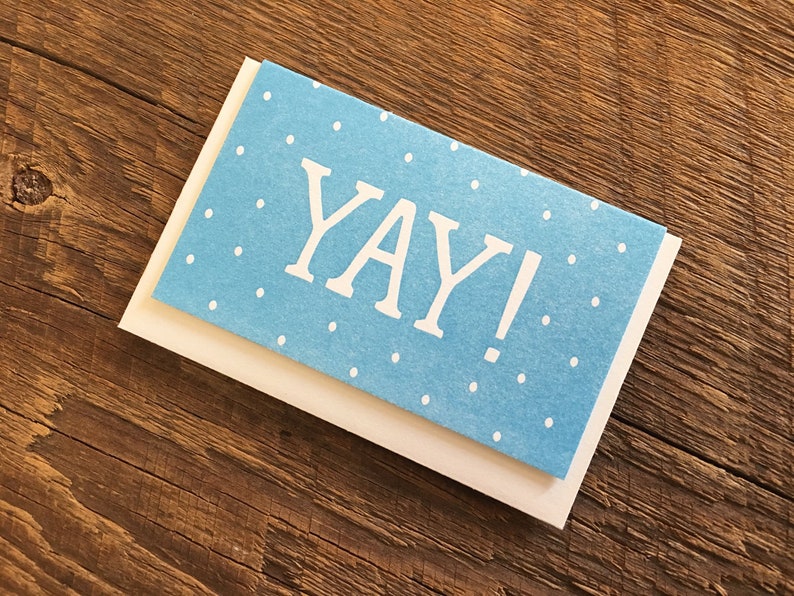 Yay Baby Blue Enclosure Card Mini Card Letterpress Folded Mini Card