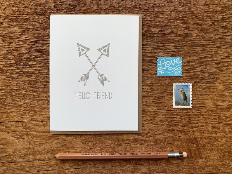 SALE Hello Friend, Friendship Card, Letterpress Greeting Card image 1